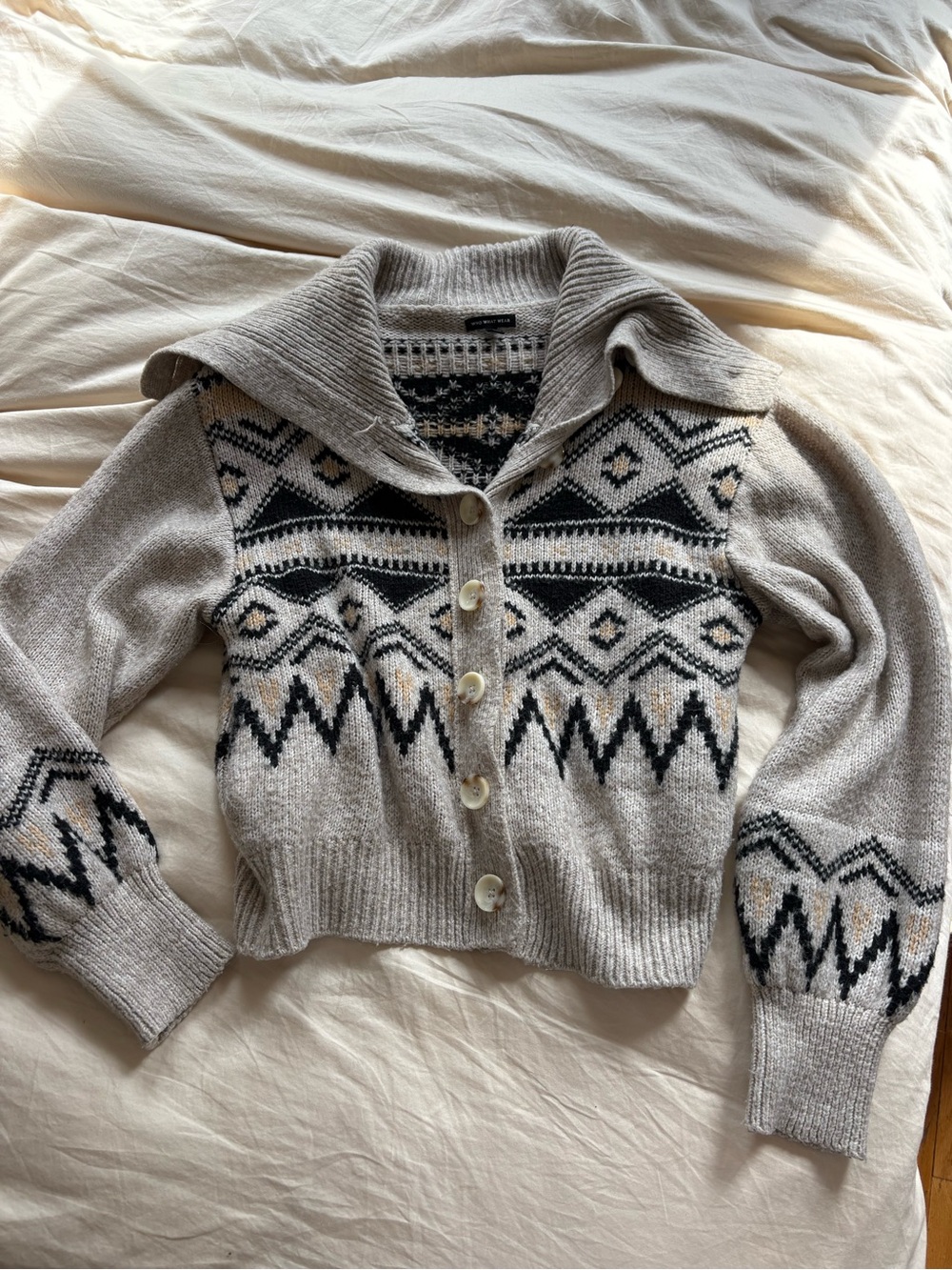 Neutral Fair Isle Button-Up Women's Cardigan Sweater